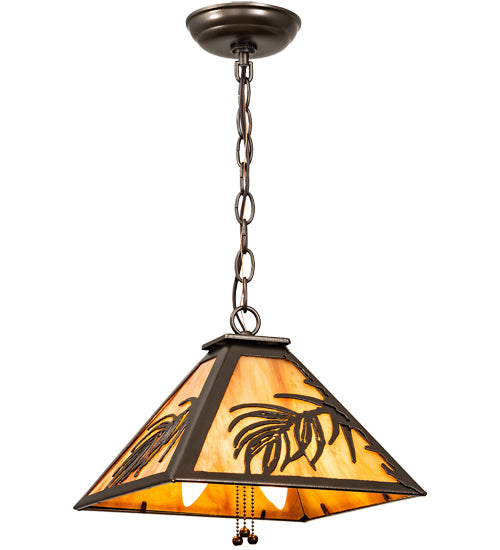 Meyda Lighting Pine Needle 14" 3-Light Oil Rubbed Bronze Pendant Light With Ambra Siena Idalight Shade