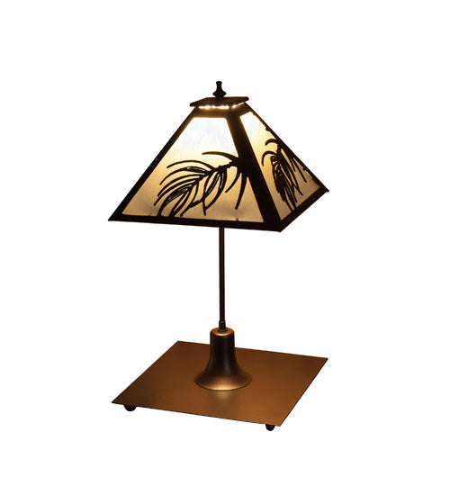 Meyda Lighting Pine Needle 17" Mahogany Bronze Table Lamp With White Iridescent Shade Glass