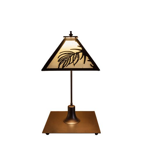 Meyda Lighting Pine Needle 17" Mahogany Bronze Table Lamp With White Iridescent Shade Glass