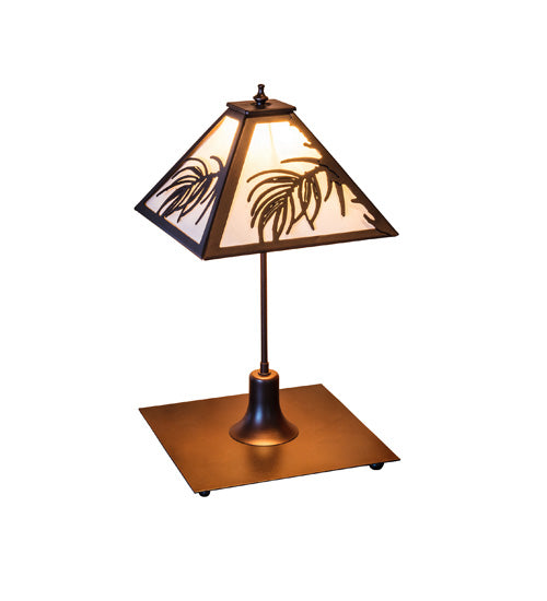 Meyda Lighting Pine Needle 17" Mahogany Bronze Table Lamp With White Iridescent Shade Glass