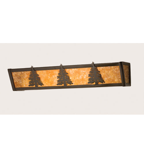 Meyda Lighting Pine Tree 24" 4-Light Timeless Bronze Vanity Light With Amber Mica Shade Glass