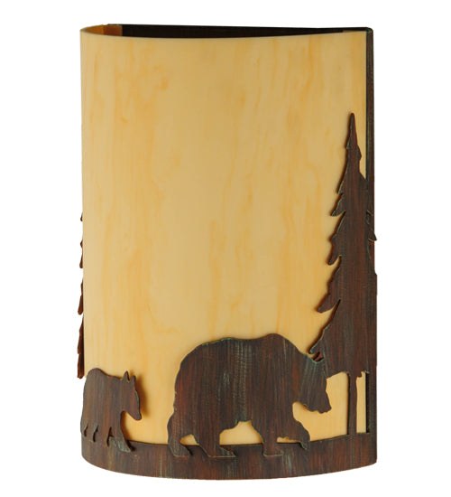 Meyda Lighting Pine Tree and Bear 10" 2-Light Old Red Barn Wall Sconce With Tawnyrock Idalight Shade Glass