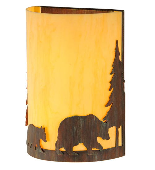 Meyda Lighting Pine Tree and Bear 10" 2-Light Old Red Barn Wall Sconce With Tawnyrock Idalight Shade Glass