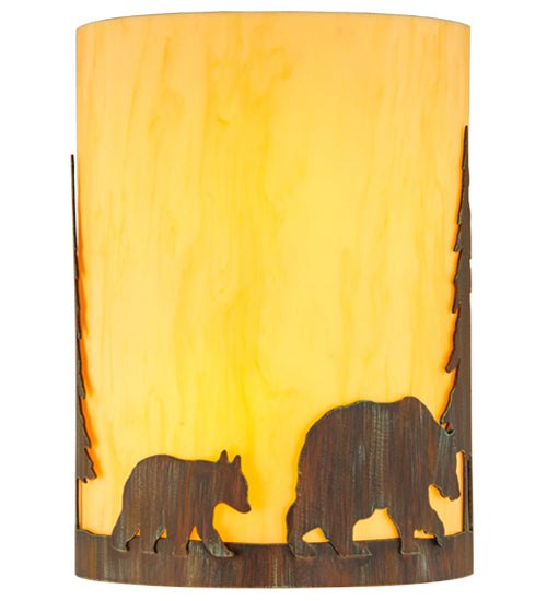 Meyda Lighting Pine Tree and Bear 10" 2-Light Old Red Barn Wall Sconce With Tawnyrock Idalight Shade Glass