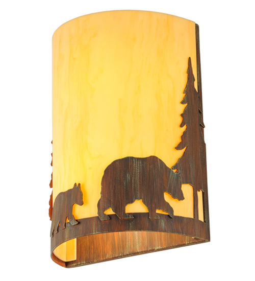 Meyda Lighting Pine Tree and Bear 10" 2-Light Old Red Barn Wall Sconce With Tawnyrock Idalight Shade Glass
