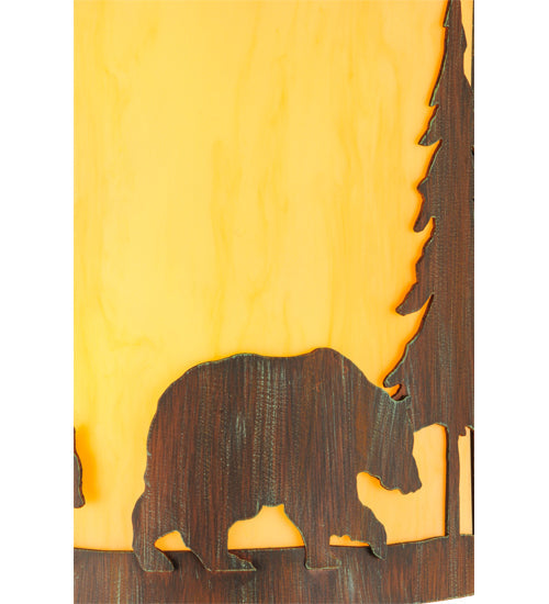 Meyda Lighting Pine Tree and Bear 10" 2-Light Old Red Barn Wall Sconce With Tawnyrock Idalight Shade Glass