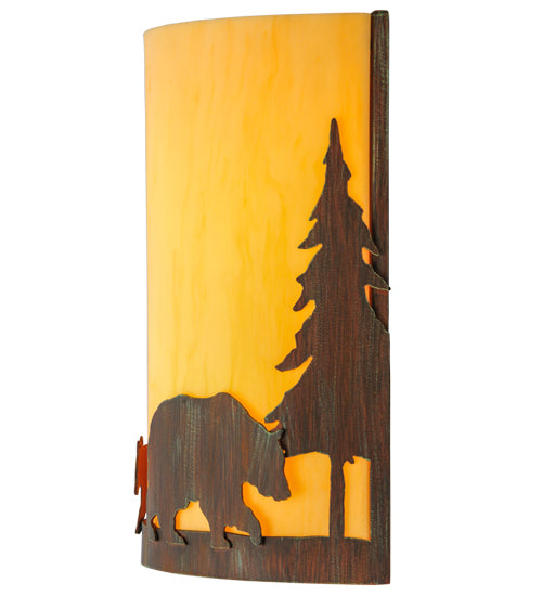 Meyda Lighting Pine Tree and Bear 10" 2-Light Old Red Barn Wall Sconce With Tawnyrock Idalight Shade Glass