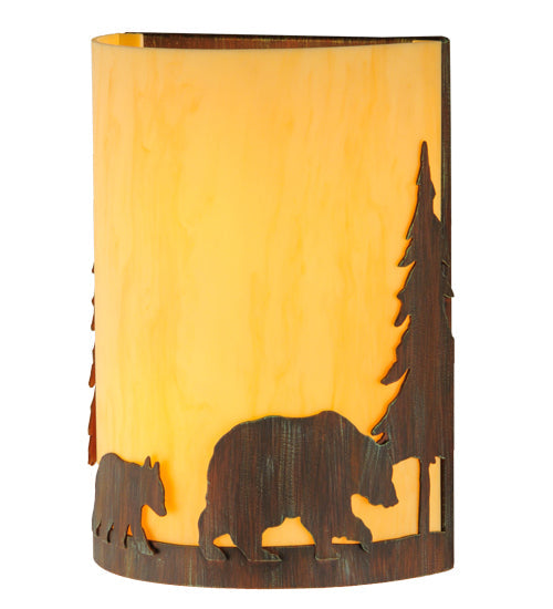 Meyda Lighting Pine Tree and Bear 10" 2-Light Old Red Barn Wall Sconce With Tawnyrock Idalight Shade Glass