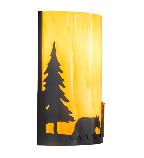 Meyda Lighting Pine Tree and Bear 10" 2-Light Timeless Bronze Wall Sconce With Tawnyrock Idalight Shade