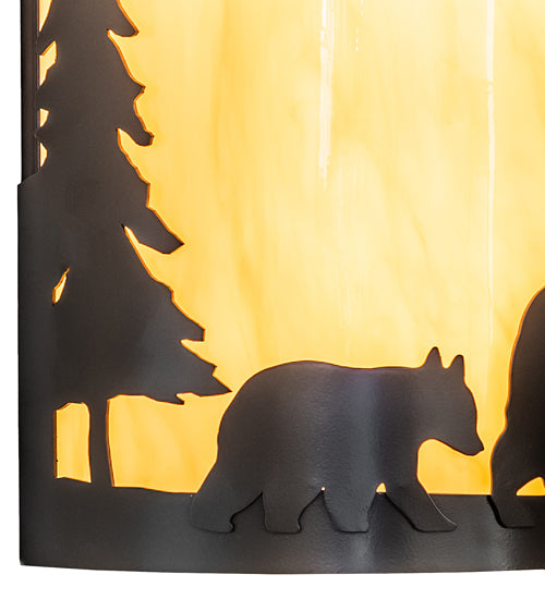 Meyda Lighting Pine Tree and Bear 10" 2-Light Timeless Bronze Wall Sconce With Tawnyrock Idalight Shade