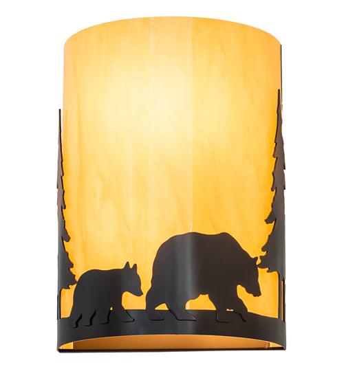 Meyda Lighting Pine Tree and Bear 10" 2-Light Timeless Bronze Wall Sconce With Tawnyrock Idalight Shade