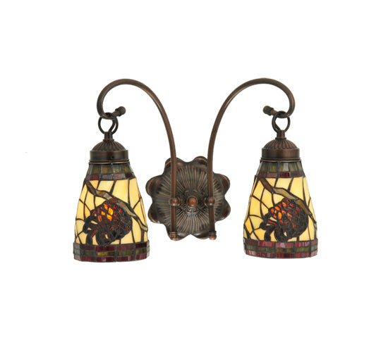 Meyda Lighting Pinecone 15" 2-Light Mahogany Bronze Wall Sconce With Multi-Colored Shade Glass