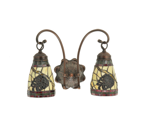 Meyda Lighting Pinecone 15" 2-Light Mahogany Bronze Wall Sconce With Multi-Colored Shade Glass