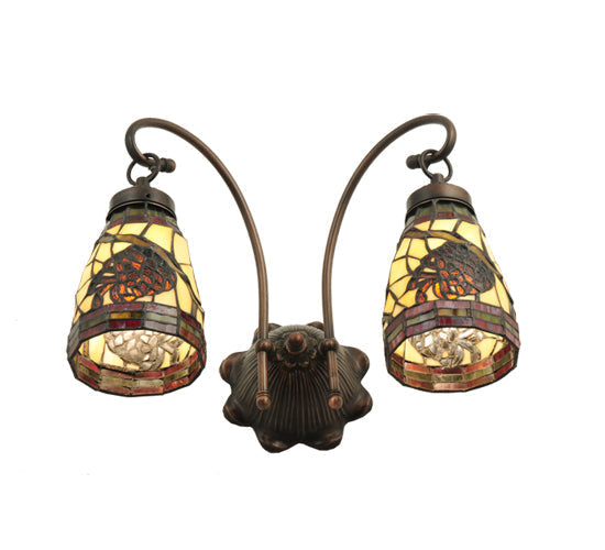 Meyda Lighting Pinecone 15" 2-Light Mahogany Bronze Wall Sconce With Multi-Colored Shade Glass