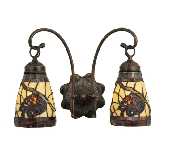 Meyda Lighting Pinecone 15" 2-Light Mahogany Bronze Wall Sconce With Multi-Colored Shade Glass