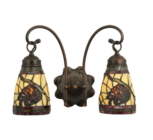 Meyda Lighting Pinecone 15" 2-Light Mahogany Bronze Wall Sconce With Multi-Colored Shade Glass