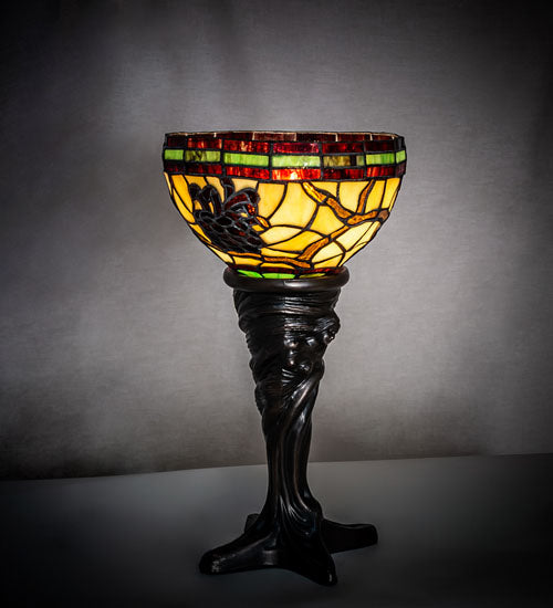 Meyda Lighting Pinecone 15" Mahogany Bronze Mini Table Lamp With Multi-Colored Shade Glass