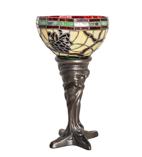 Meyda Lighting Pinecone 15" Mahogany Bronze Mini Table Lamp With Multi-Colored Shade Glass