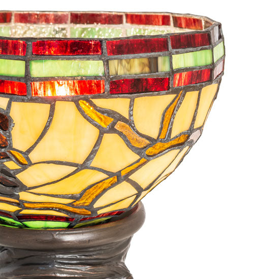 Meyda Lighting Pinecone 15" Mahogany Bronze Mini Table Lamp With Multi-Colored Shade Glass