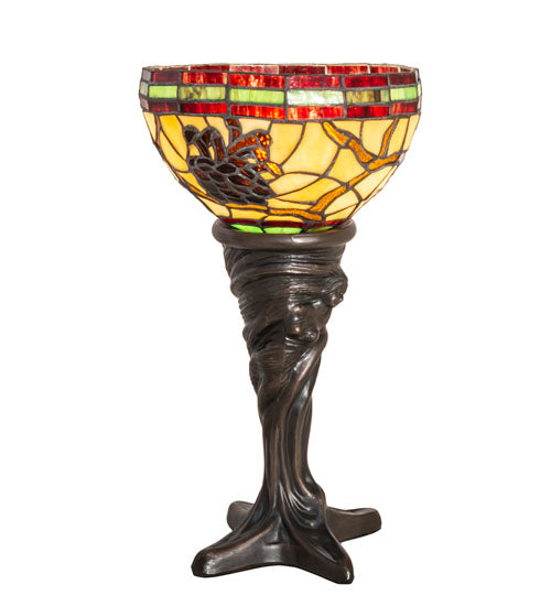 Meyda Lighting Pinecone 15" Mahogany Bronze Mini Table Lamp With Multi-Colored Shade Glass