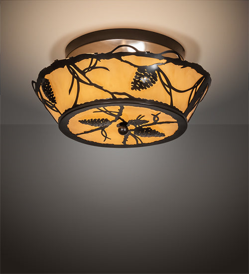 Meyda Lighting Pinecone 16" 2-Light Timeless Bronze Flush Mount Light With Tawnyrock Idalight Acrylic Shade