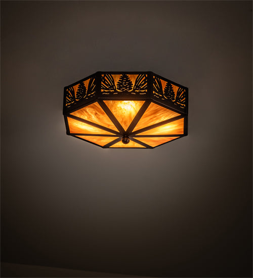 Meyda Lighting Pinecone 16" 4-Light Solar Black Flush Mount Light With Ambra Siena Idalight Shade