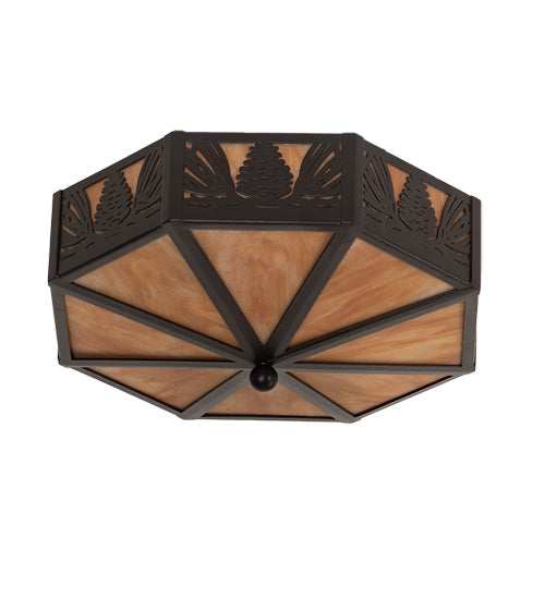 Meyda Lighting Pinecone 16" 4-Light Solar Black Flush Mount Light With Ambra Siena Idalight Shade