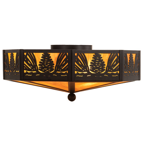 Meyda Lighting Pinecone 16" 4-Light Solar Black Flush Mount Light With Ambra Siena Idalight Shade