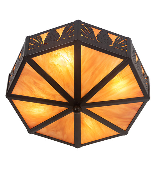 Meyda Lighting Pinecone 16" 4-Light Solar Black Flush Mount Light With Ambra Siena Idalight Shade