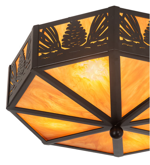Meyda Lighting Pinecone 16" 4-Light Solar Black Flush Mount Light With Ambra Siena Idalight Shade
