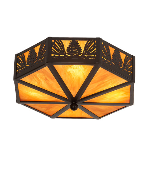 Meyda Lighting Pinecone 16" 4-Light Solar Black Flush Mount Light With Ambra Siena Idalight Shade