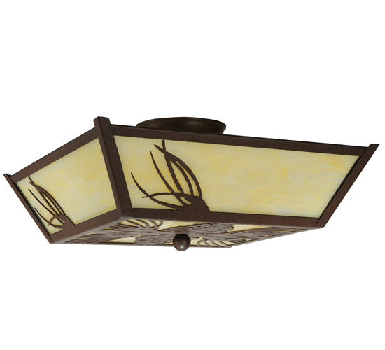 Meyda Lighting Pinecone 16"Sq 4-Light Cafe Noir Semi-flush Mount Light With Beige Botticino Idalight Shade