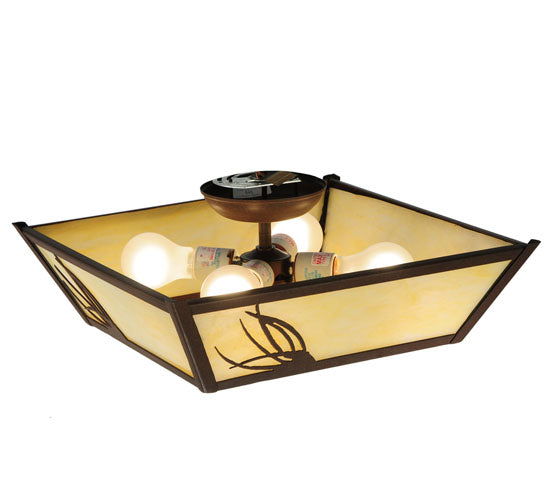 Meyda Lighting Pinecone 16"Sq 4-Light Cafe Noir Semi-flush Mount Light With Beige Botticino Idalight Shade