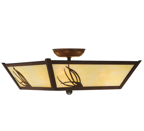 Meyda Lighting Pinecone 16"Sq 4-Light Cafe Noir Semi-flush Mount Light With Beige Botticino Idalight Shade