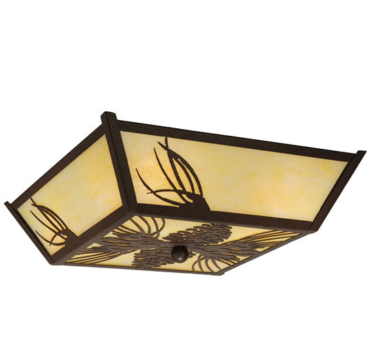 Meyda Lighting Pinecone 16"Sq 4-Light Cafe Noir Semi-flush Mount Light With Beige Botticino Idalight Shade