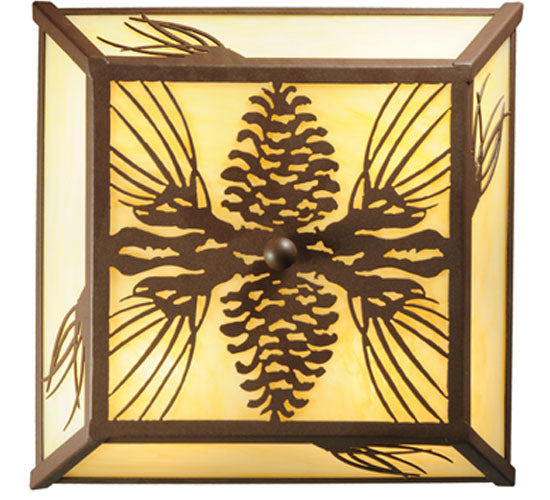 Meyda Lighting Pinecone 16"Sq 4-Light Cafe Noir Semi-flush Mount Light With Beige Botticino Idalight Shade