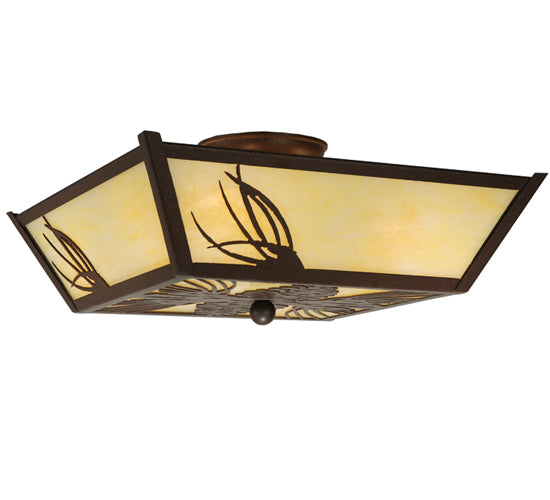 Meyda Lighting Pinecone 16"Sq 4-Light Cafe Noir Semi-flush Mount Light With Beige Botticino Idalight Shade