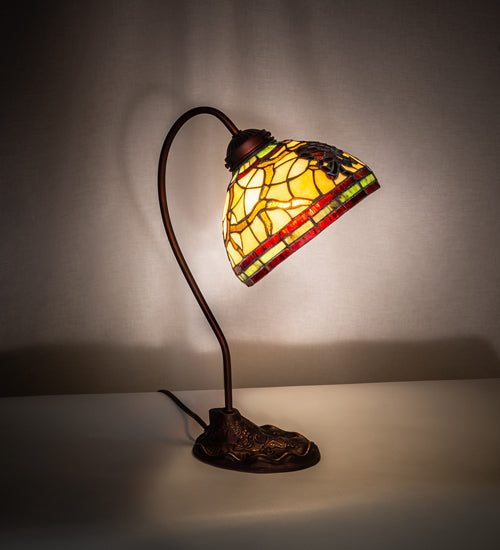 Meyda Lighting Pinecone 18" Mahogany Bronze Desk Table Lamp With Multi-Colored Stained Shade Glass