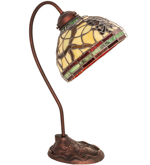 Meyda Lighting Pinecone 18" Mahogany Bronze Desk Table Lamp With Multi-Colored Stained Shade Glass