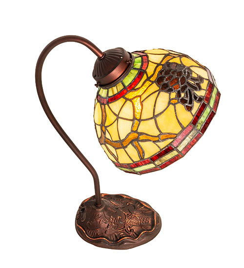 Meyda Lighting Pinecone 18" Mahogany Bronze Desk Table Lamp With Multi-Colored Stained Shade Glass
