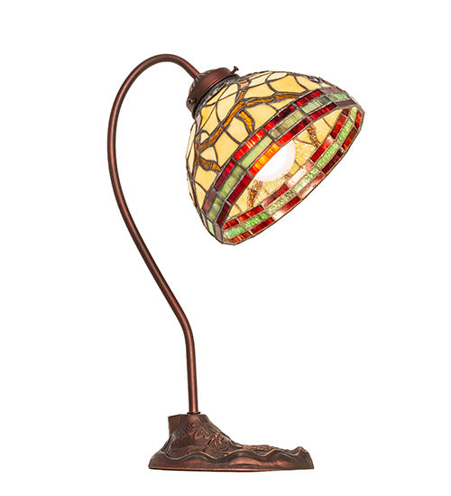 Meyda Lighting Pinecone 18" Mahogany Bronze Desk Table Lamp With Multi-Colored Stained Shade Glass