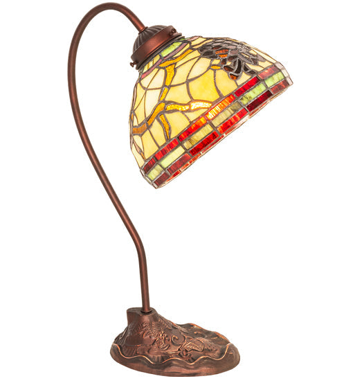 Meyda Lighting Pinecone 18" Mahogany Bronze Desk Table Lamp With Multi-Colored Stained Shade Glass