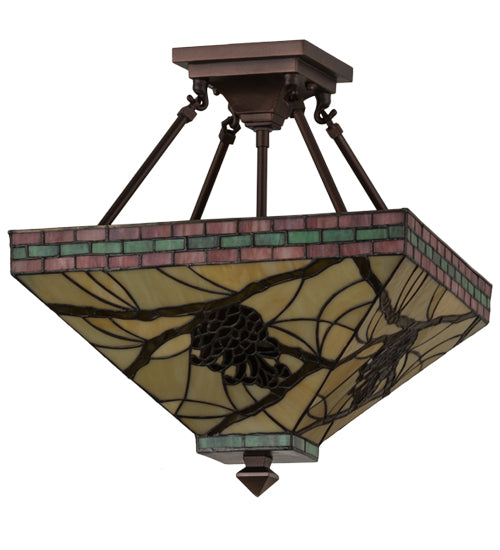 Meyda Lighting Pinecone 20" 4-Light Mahogany Bronze Inverted Pendant Light With Multi-Colored Shade Glass