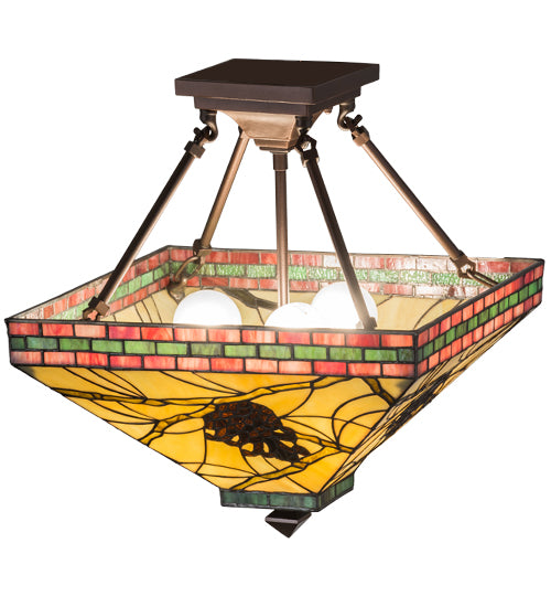 Meyda Lighting Pinecone 20" 4-Light Mahogany Bronze Inverted Pendant Light With Multi-Colored Shade Glass
