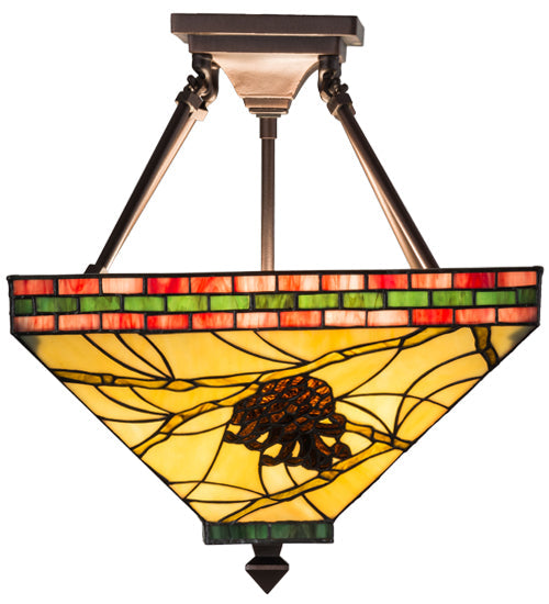 Meyda Lighting Pinecone 20" 4-Light Mahogany Bronze Inverted Pendant Light With Multi-Colored Shade Glass