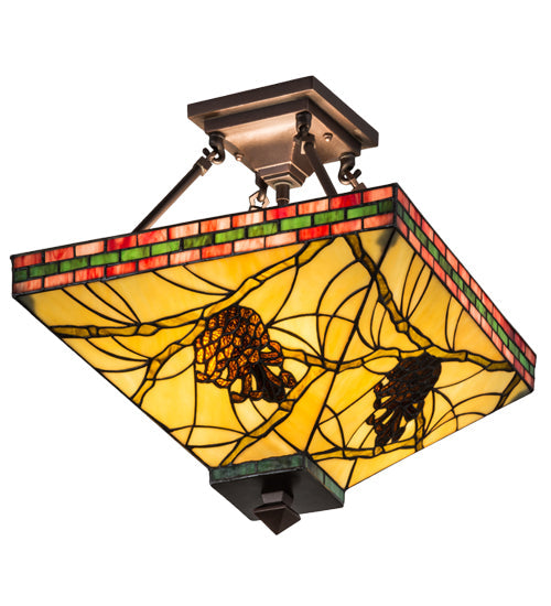 Meyda Lighting Pinecone 20" 4-Light Mahogany Bronze Inverted Pendant Light With Multi-Colored Shade Glass