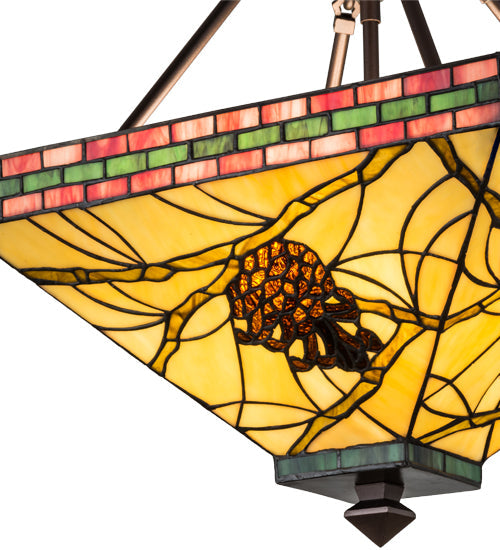 Meyda Lighting Pinecone 20" 4-Light Mahogany Bronze Inverted Pendant Light With Multi-Colored Shade Glass