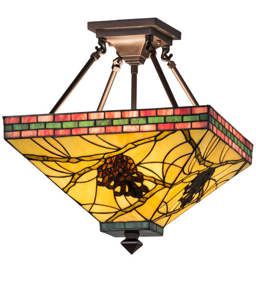 Meyda Lighting Pinecone 20" 4-Light Mahogany Bronze Inverted Pendant Light With Multi-Colored Shade Glass