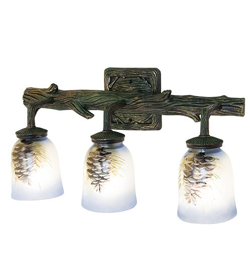 Meyda Lighting Pinecone 22" 3-Light Golden Pine Vanity Light With Multi-Colored Hand Painted Shade Glass