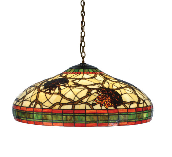 Meyda Lighting Pinecone 22" 3-Light Mahogany Bronze Pendant Light With Multi-Colored Stained Shade Glass